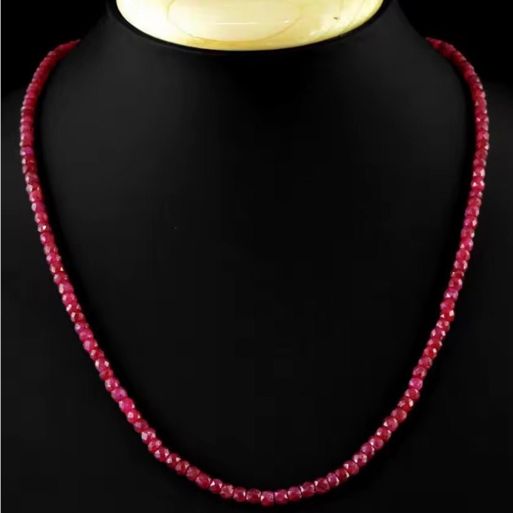 Natural Brazilian Red Ruby 3*4mm Faseted Rondelle Bead Necklace 925 Clasp